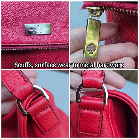 Foldover Flap Bag Kate Spade Highland Place Maria Purse Red Pebbled Leather Gold - Picture 6 of 13